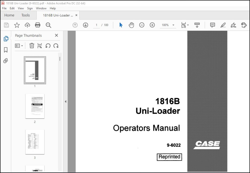 Case 1816B Uni-Loader Skid Steer Operator’s Manual – OEM 9-6022, 122 Pages, 2016 Print
