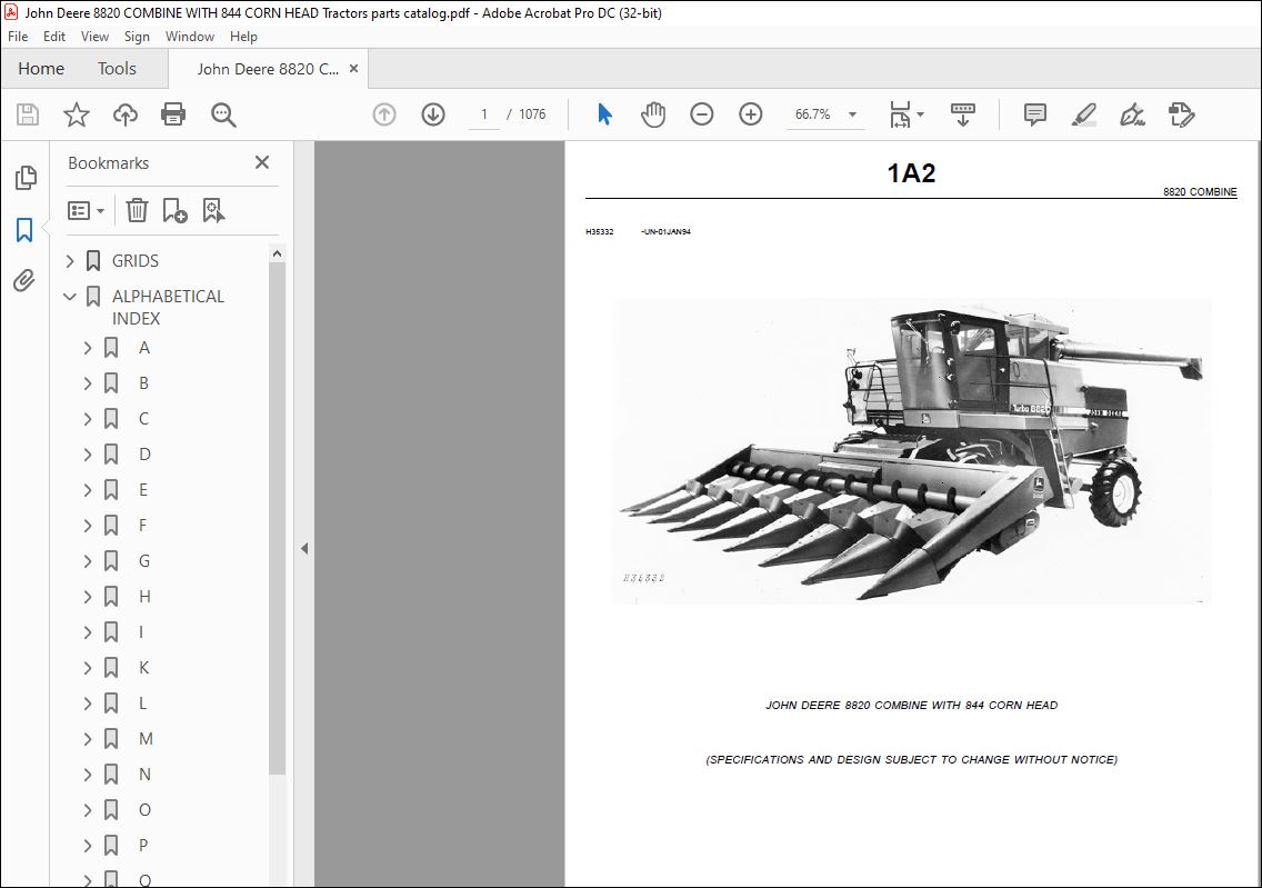 JOHN DEERE 8820 COMBINE WITH 844 CORN HEAD PARTS CATALOG MANUAL - PDF  DOWNLOAD - HeyDownloads - Manual Downloads