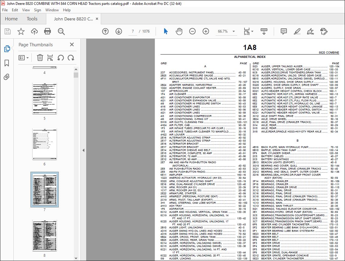 JOHN DEERE 8820 COMBINE WITH 844 CORN HEAD PARTS CATALOG MANUAL - PDF  DOWNLOAD - HeyDownloads - Manual Downloads