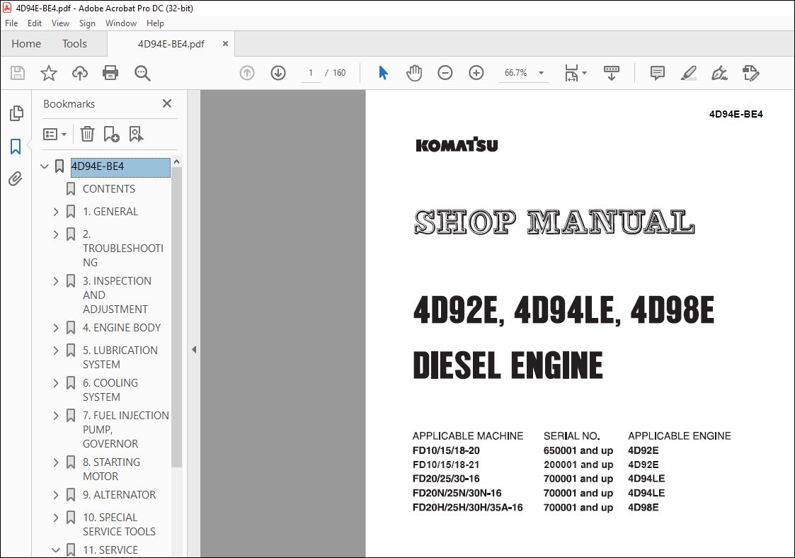Komatsu 4D92E 4D94LE 4D98E Diesel Engine Shop Manual 4D94E-BE4 – PDF ...