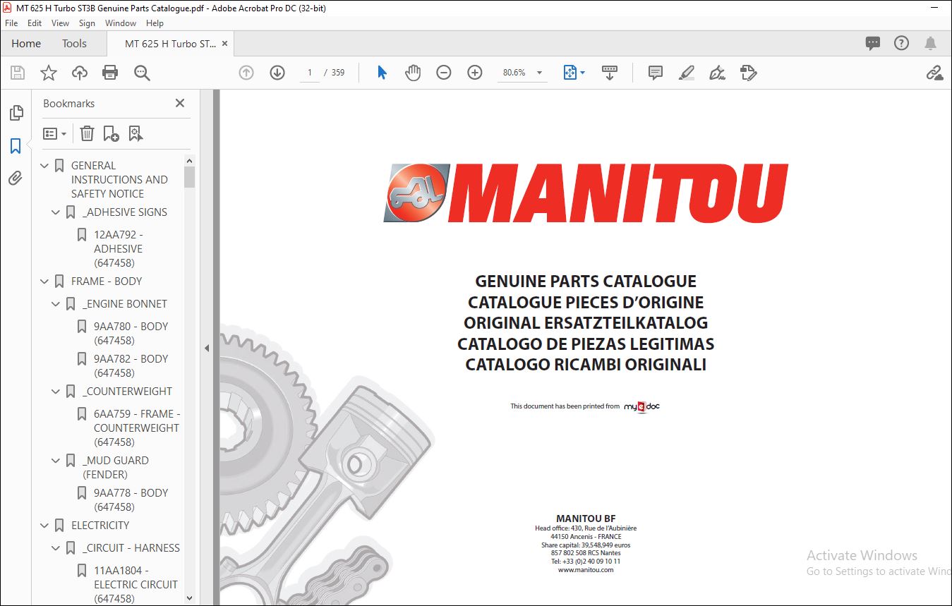 Manitou MT 625 H Turbo ST3B MT 625 H Comfort ST3B Genuine Parts ...