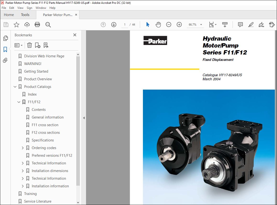Parker Motor Pump Series F11 F12 Parts Manual HY17-8249-US - PDF DOWNLOAD -  HeyDownloads - Manual Downloads