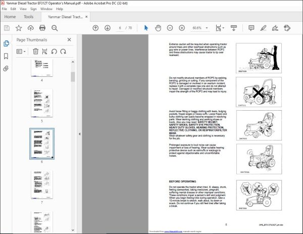 Yanmar EF312TEF352T DIESEL TRACTOR OPERATOR'S MANUAL - PDF DOWNLOAD ...