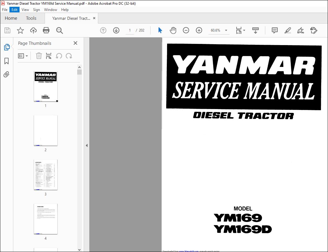 Yanmar YM169 YM169D DIESEL TRACTOR SERVICE MANUAL PDF DOWNLOAD