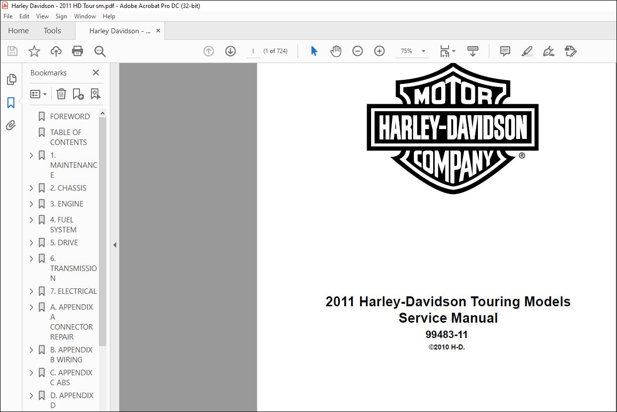 2011 Harley-Davidson Touring Models Service Manual 99483-11 - PDF