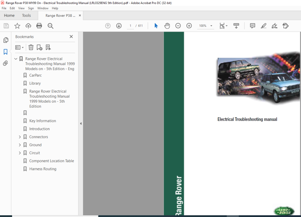 Land Rover Range Rover P38 MY99 Electrical Troubleshooting manual Manual LRL0329 - PDF DOWNLOAD ...