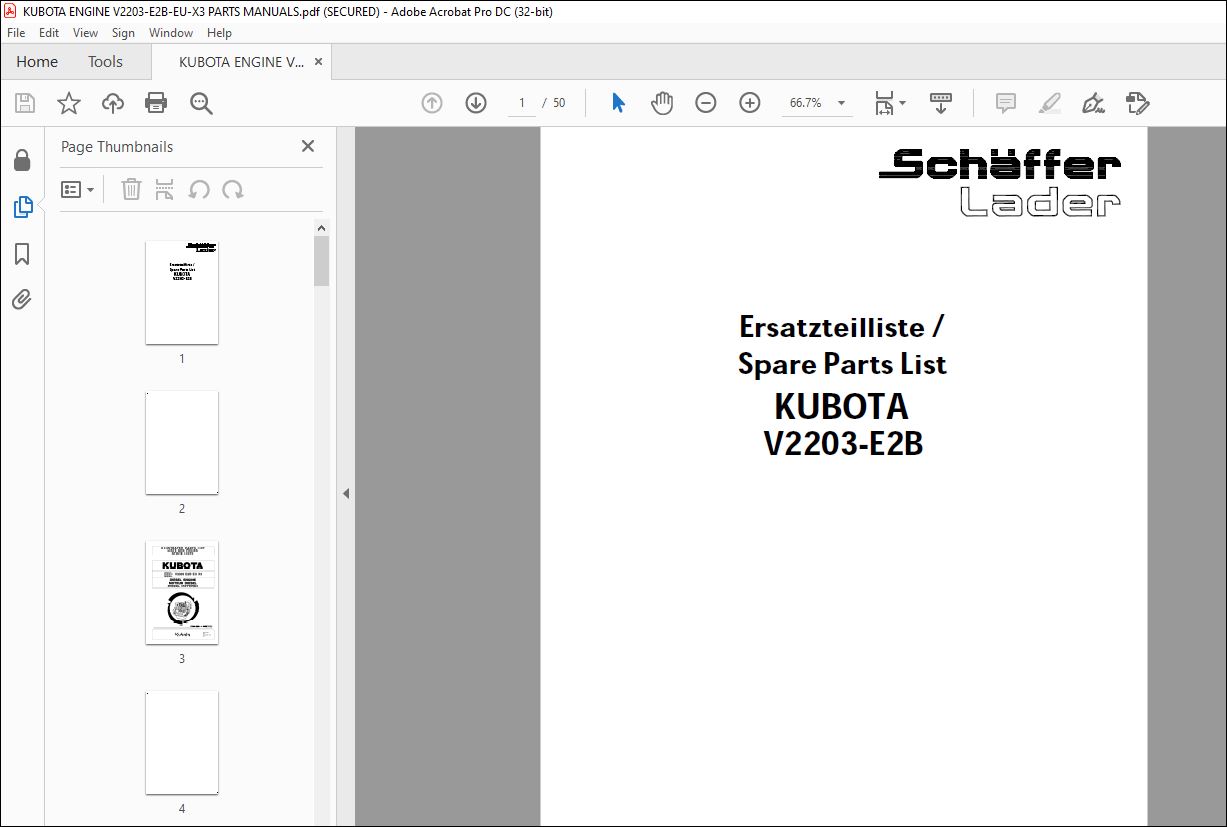 KUBOTA ENGINE V2203E2BEUX3 PARTS MANUAL PDF DOWNLOAD