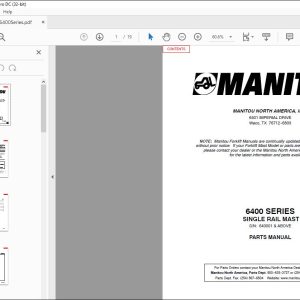 Manitou 6400 SERIES SINGLE RAIL MAST Parts Manual R392 - PDF DOWNLOAD ...