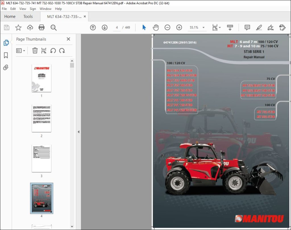 Manitou MLT 634-732-735-741 MT 732-932-1030 75-100CV ST3B Repair Manual