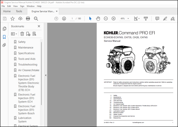 Kit De Reconstrucción De Inyector De Combustible Kohler Command 28HP - Juntas Tóricas Para CH745, CH26, EFI