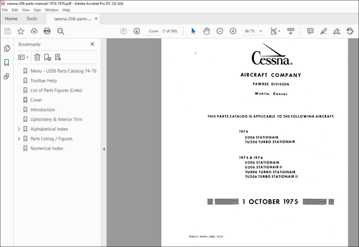 19741976 Cessna 206 Series Parts Catalog Manual PDF DOWNLOAD