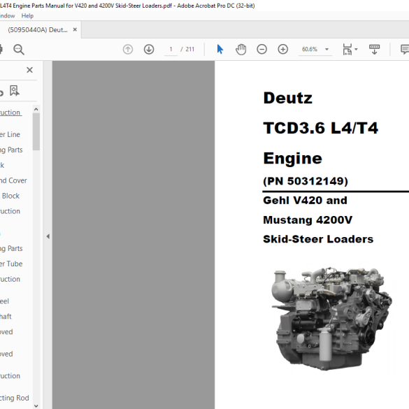 Deutz TCD3.6 L4 T4 Engine Gehl V420 & Mustang 4200V SkidSteer Loaders