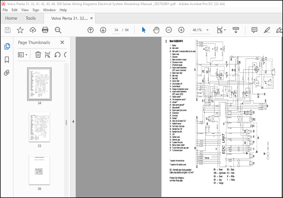 Volvo Penta 31, 32, 41, 42, 43, 44, 300 Series Electrical System wiring ...