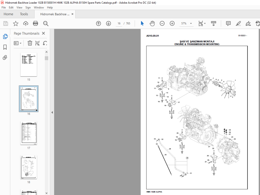 Hidromek Backhoe Loader HMK 102B ALPHA Parts Catalog Manual EN_TR SN