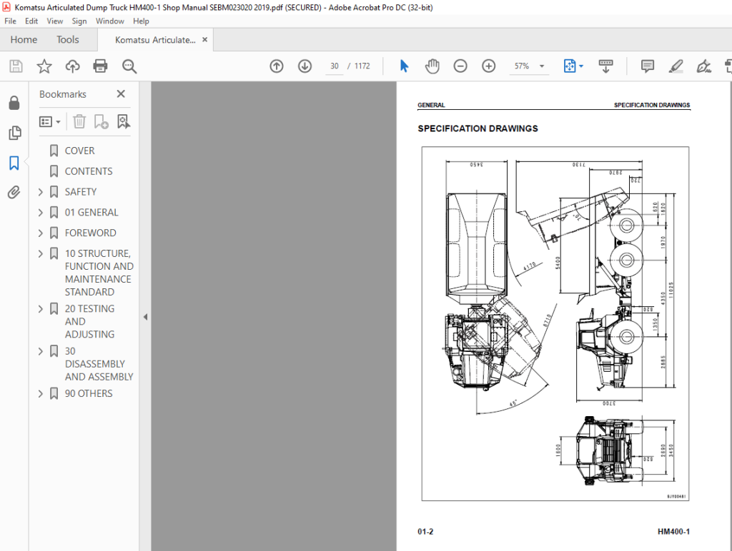 Komatsu HM400-1 Articulated Dump Truck Shop Manual SEBM023020 - PDF ...