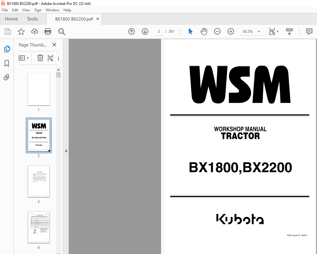 Kubota Bx1800 Bx2200 Tractor Workshop Manual Pdf Download