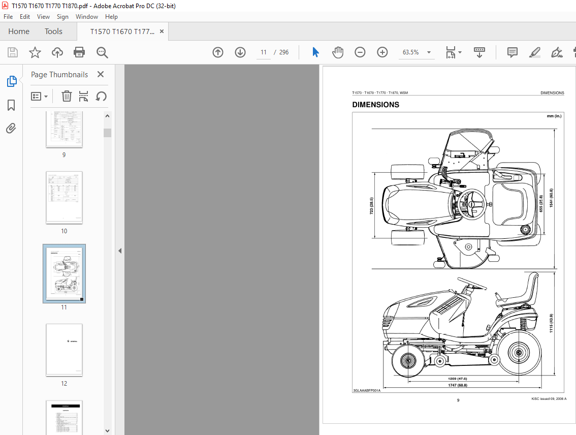 Kubota Lawn Tractor T1570 T1670 T1770 T1870 Manual PDF