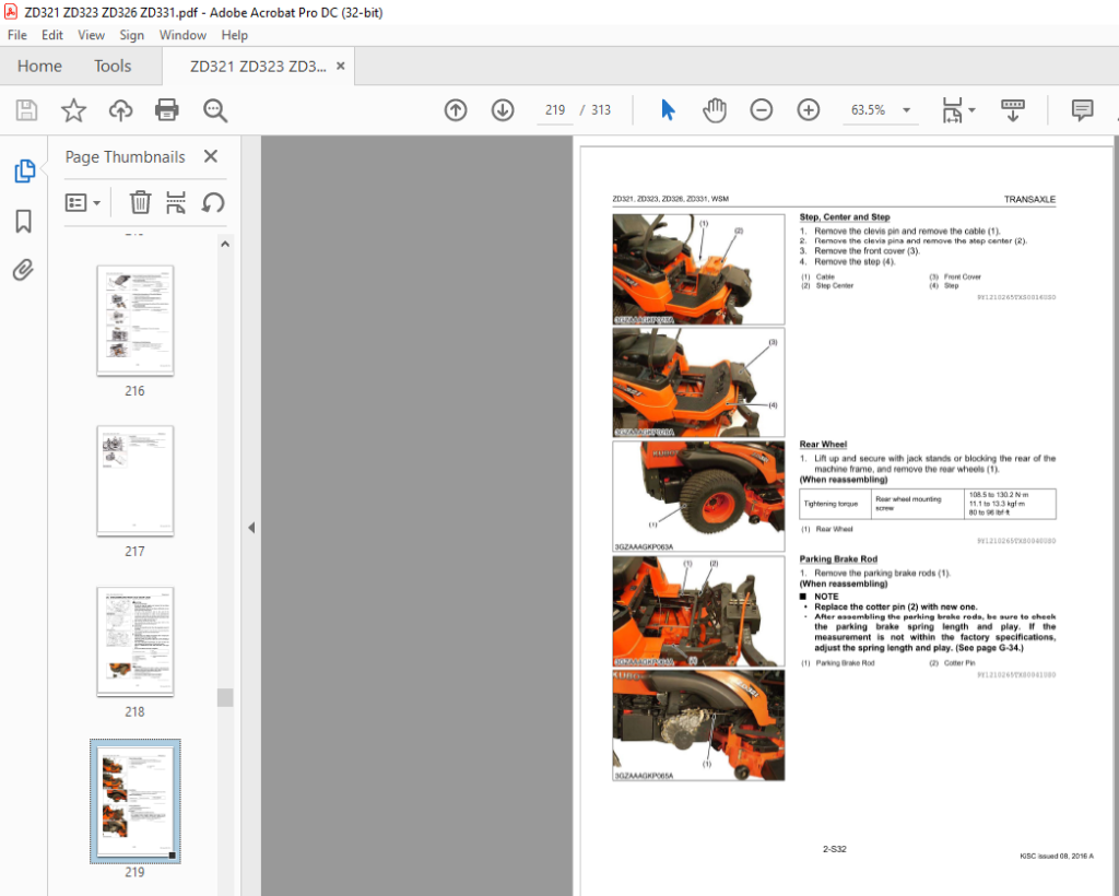 Kubota Zero Turn Mower ZD321 ZD323 ZD326 ZD331 Manual PDF