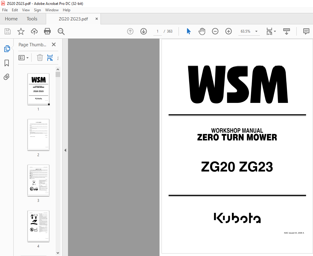 Kubota Zero Turn Mower Zg20 Zg23 Workshop Manual Pdf Download