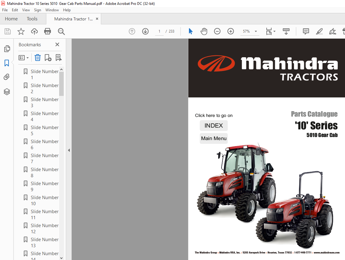 Mahindra Tractor 10 Series 5010 Gear Cab Parts Manual PDF DOWNLOAD