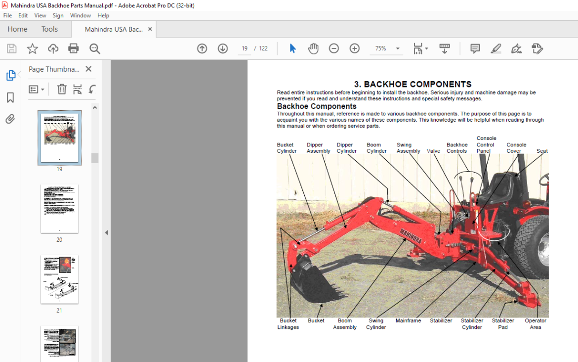 Mahindra Tractor Backhoe 1710A 1710B 1710C (1815 1816) (2415 2516