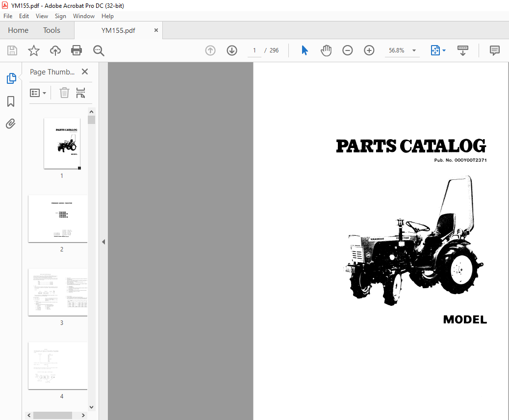 Yanmar YM135 YM135D YM155 YM155D Diesel Tractor Parts Catalog Manual