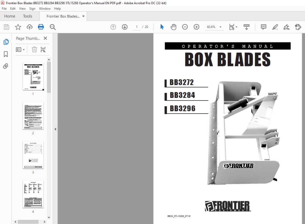 Frontier Box Blades BB3272 BB3284 BB3296 5TL15288 Operator