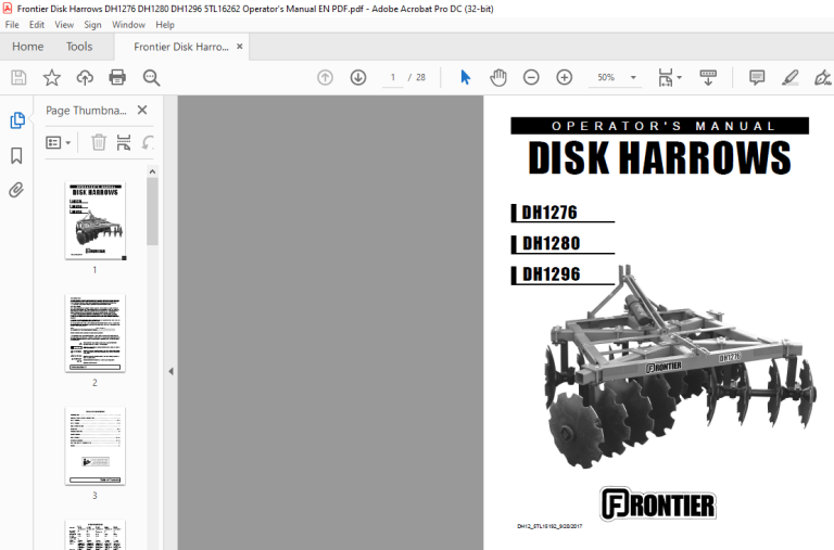 Frontier Disk Harrows DH1276 DH1280 DH1296 Operator's Manual(5TL16262