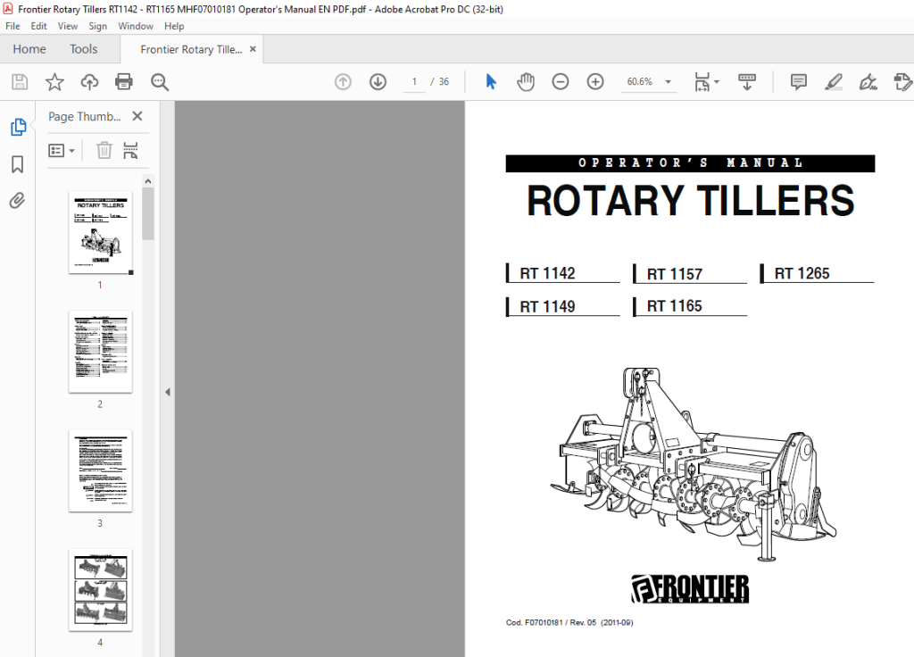 Frontier Rotary Tillers RT1142 RT 1157 RT 1265 RT 1149 RT 1165 Operator