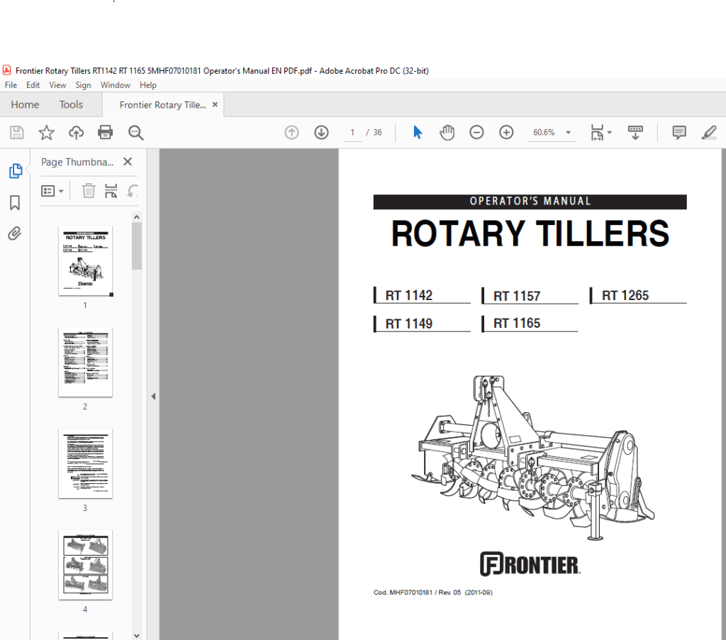 Frontier Rotary Tillers RT1142 RT 1157 RT 1265 RT 1149 RT 1165M