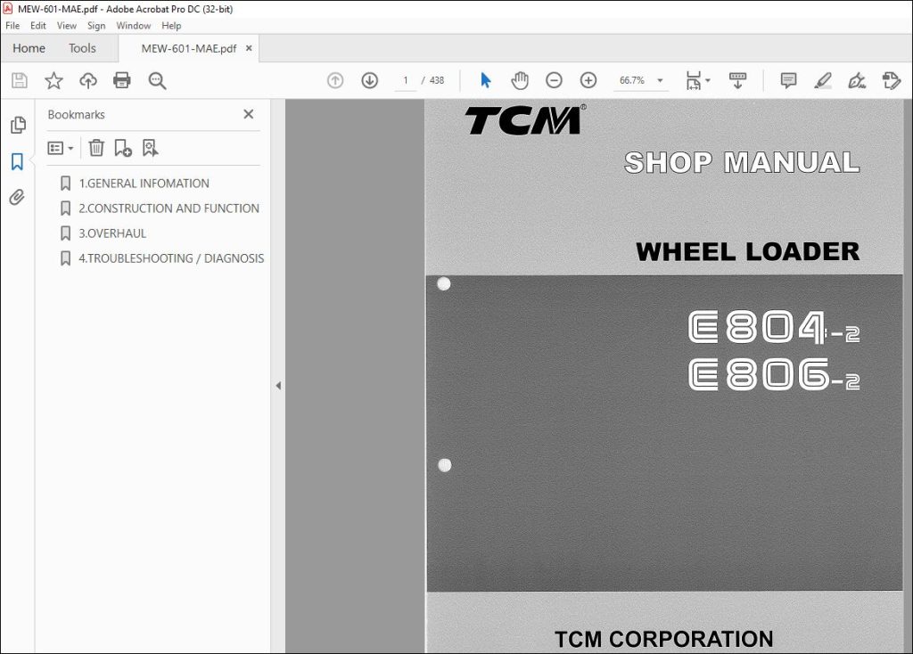 TCM E8042 E8062 Wheel Loader Shop Manual MEW601MAE PDF DOWNLOAD HeyDownloads Manual