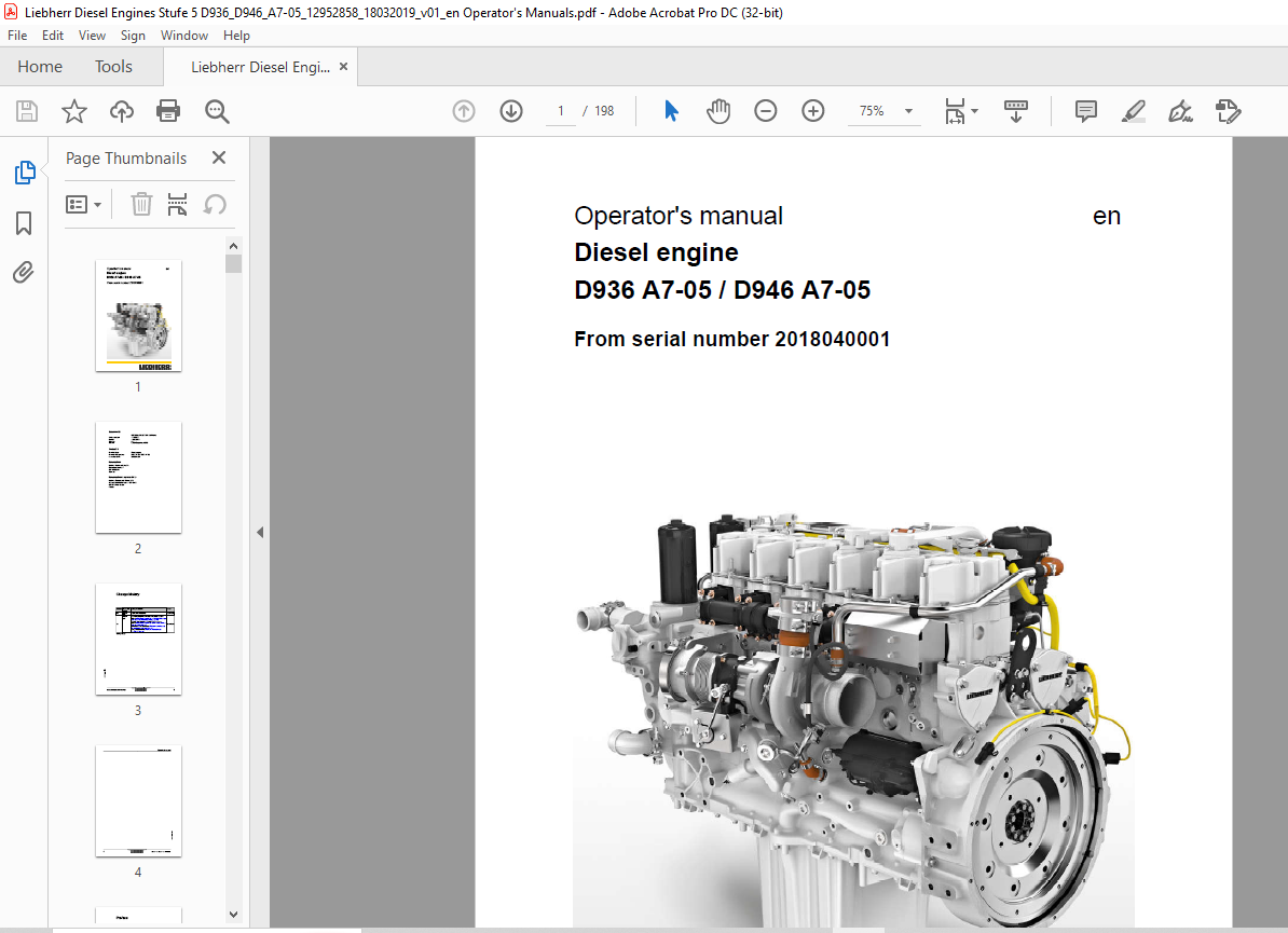 Liebherr Diesel engine D936 A7-05 D946 A7-05 Operating Manual – PDF ...