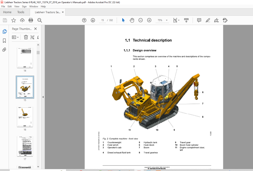 Liebherr Tractor RL 46 1631 Pipe layer Operator's Manual 15374 - PDF ...