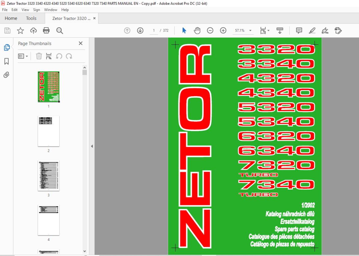 Zetor Tractor 3320 3340 4320 4340 5320 5340 6320 6340 7320 Turbo 7340