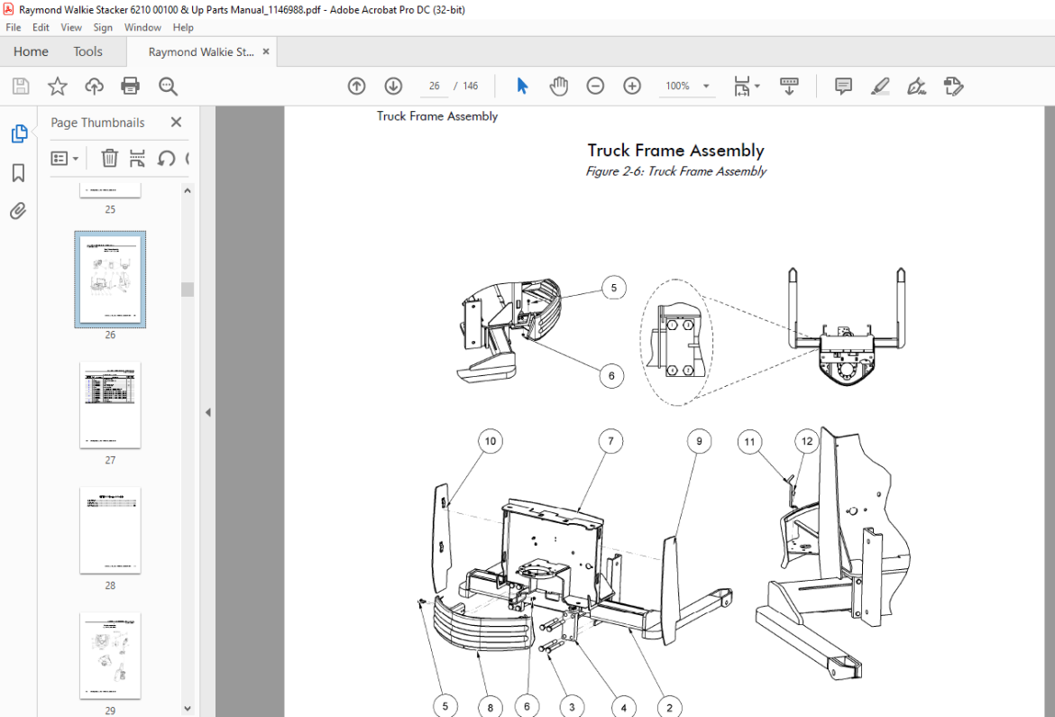 Raymond 6210 Walkie Straddle Stacker Parts Manual SN 139 & up PDF