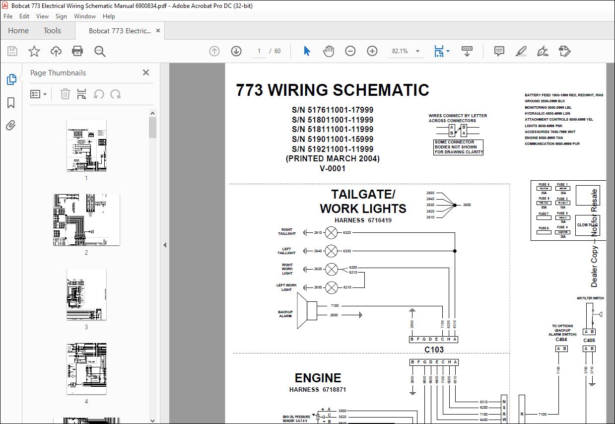 Bobcat 773 Electrical Wiring Schematic Manual 6900834 - PDF DOWNLOAD