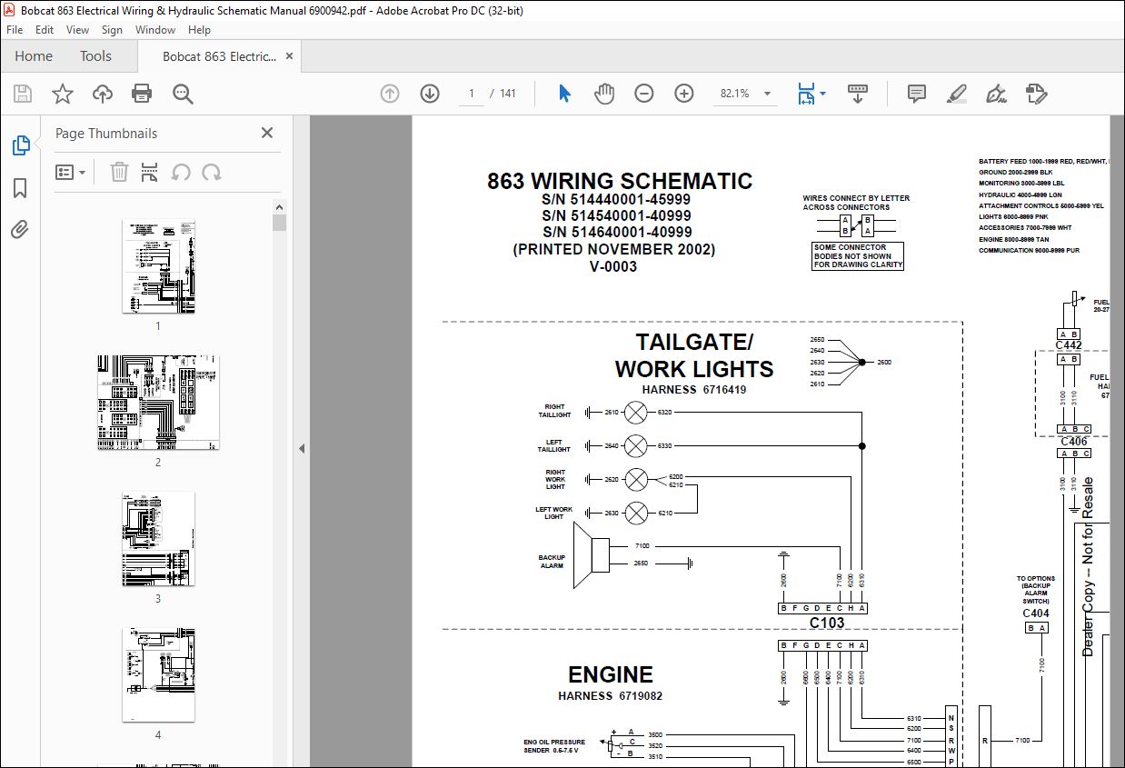 Bobcat 863 Electrical Wiring & Hydraulic Schematic Manual 6900942 PDF