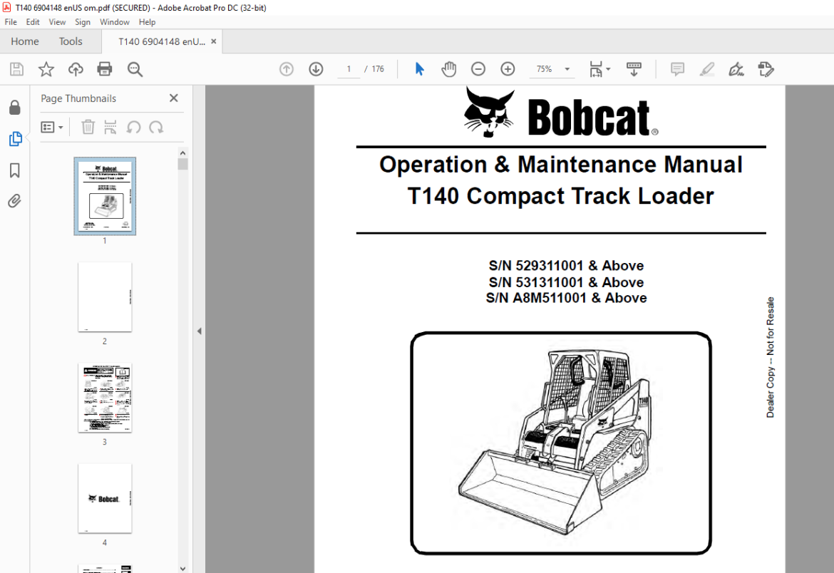 Bobcat T140 Compact Track Loader Operation & Maintenance Manual 6904148