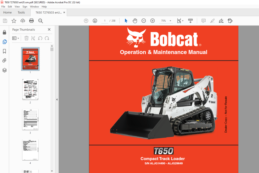 Bobcat T650 Track Loader Service Manual Repair Book 2018 Update