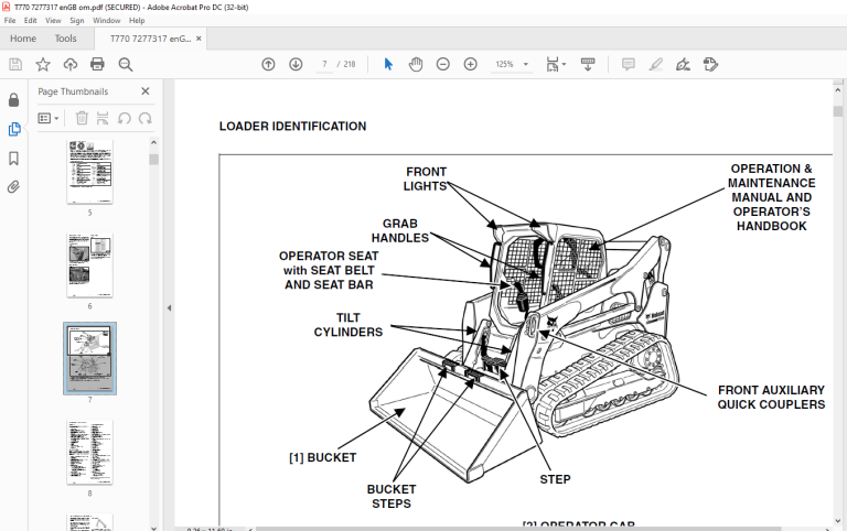 Bobcat T770 Compact Track Loader Operation &amp; Maintenance Manual 7277317 ...