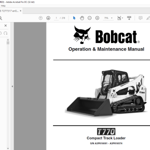 Bobcat T770 Compact Track Loader Operation &amp; Maintenance Manual 7277317 ...