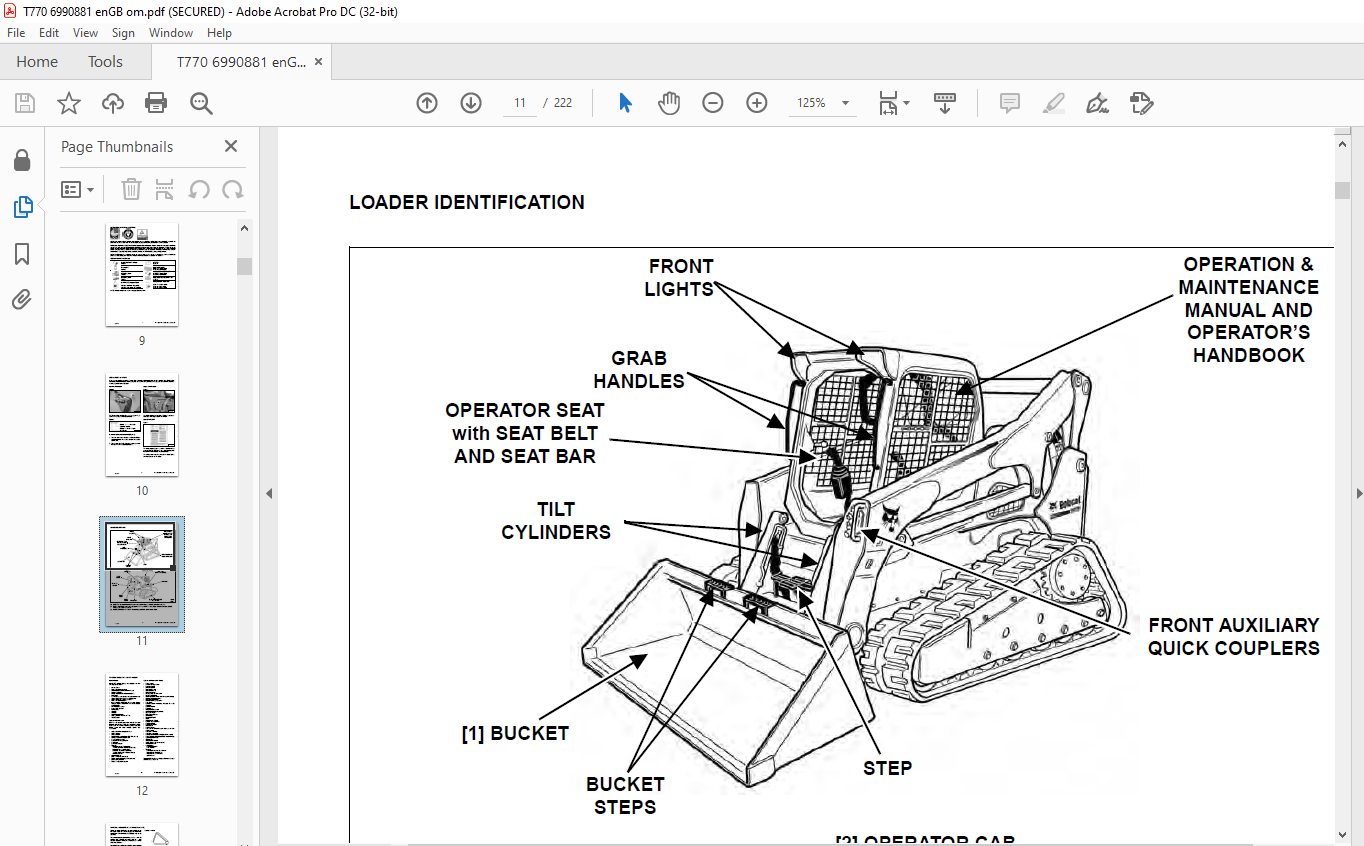Bobcat T770 Compact Track Loader Operation &amp; Maintenance Manual SN ...
