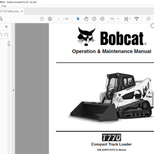 Bobcat T770 Compact Track Loader Operation &amp; Maintenance Manual SN ...