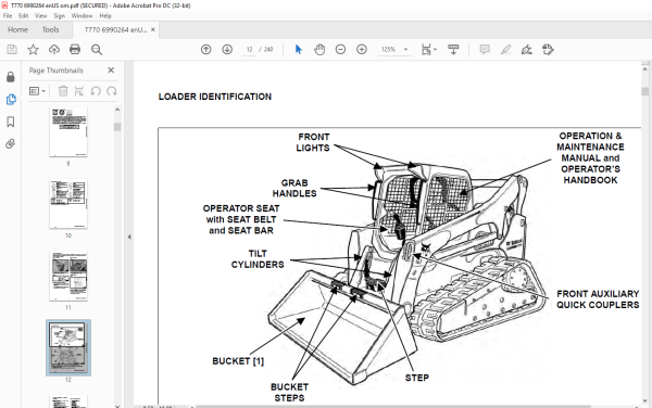 Bobcat T770 Compact Track Loader Operation &amp; Maintenance Manual SN ...