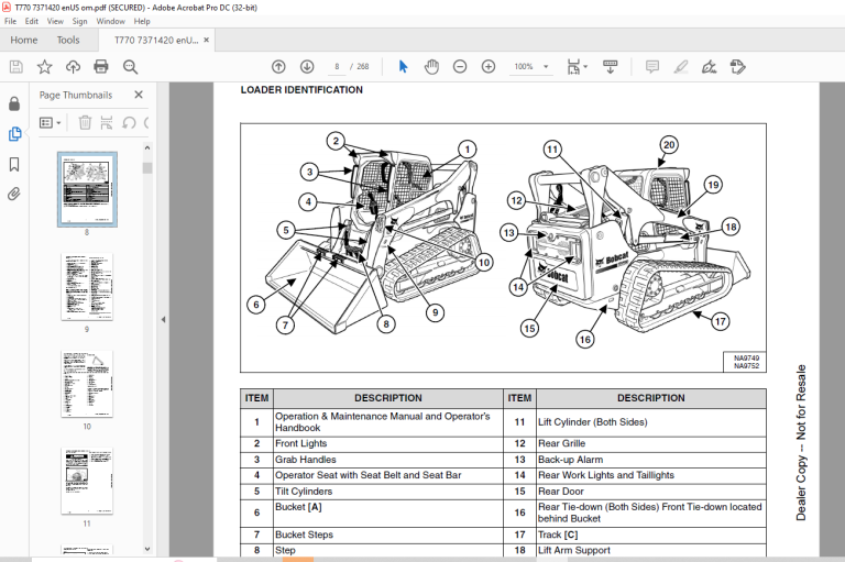 Bobcat T770 Compact Track Loader Operation &amp; Maintenance Manual SN ...