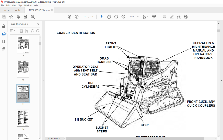 Bobcat T770 Compact Track Loader Operation &amp; Maintenance Manual SN ...