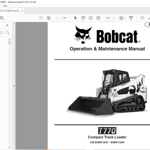 Bobcat T770 Compact Track Loader Operation &amp; Maintenance Manual SN ...