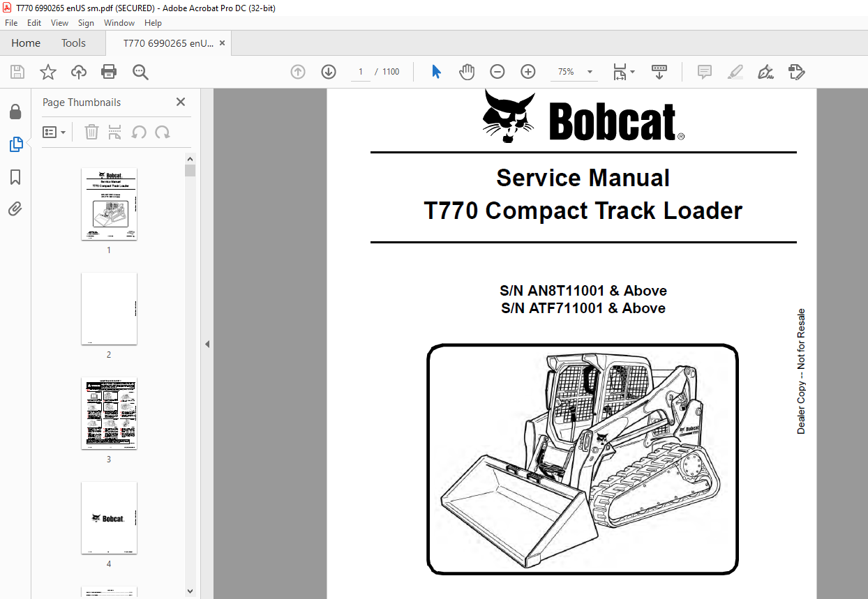 Bobcat T770 Compact Track Loader Service Manual 6990265 - PDF DOWNLOAD ...