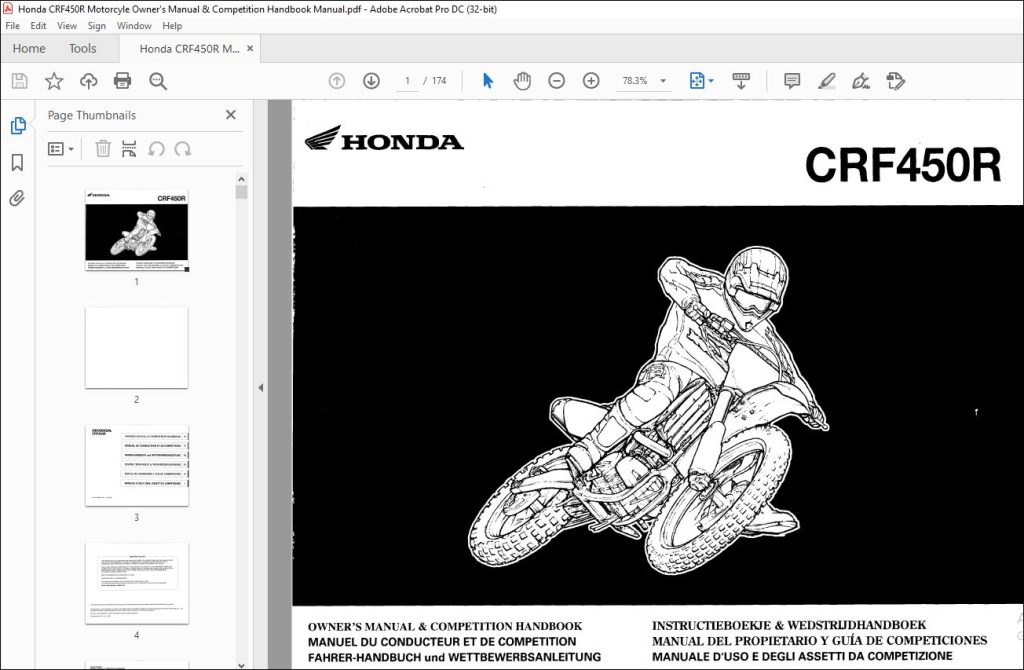 Honda CRF450R Motorcyle Owner's Manual & Competition Handbook Manual PDF DOWNLOAD