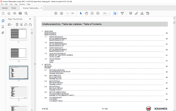 KRAMER Telehandler 4407 Spare Parts List Manual 416020001 - PDF DOWNLOAD
